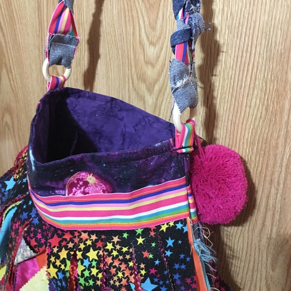 Handmade Colorful Denim & Multicolored fringe bag - Picture 3 of 10